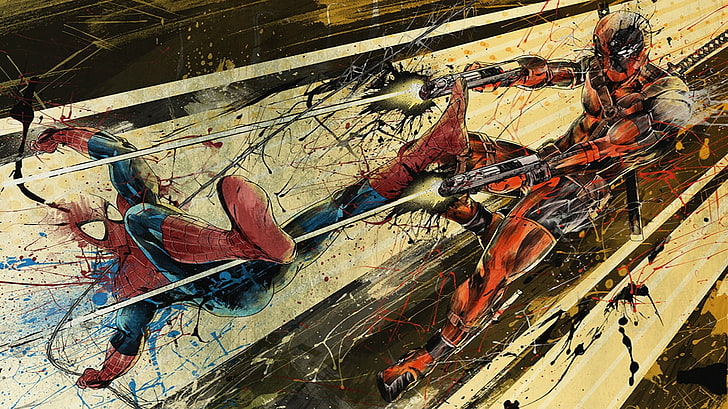 رسم الرجل العنكبوت و Deadpool ، سبايدر مان ، ديدبول ، أبطال مارفل، خلفية HD