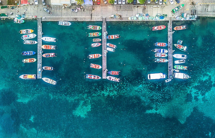 aerial view, boat, Guadeloupe Island, HD wallpaper