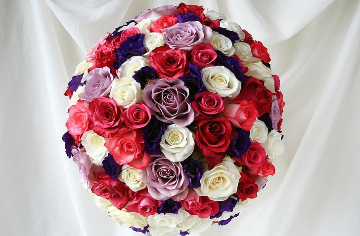 กุหลาบ, ลิเซียนทัสรัสเซล, ช่อดอกไม้, หลากสี, การตกแต่ง, วอลล์เปเปอร์ HD