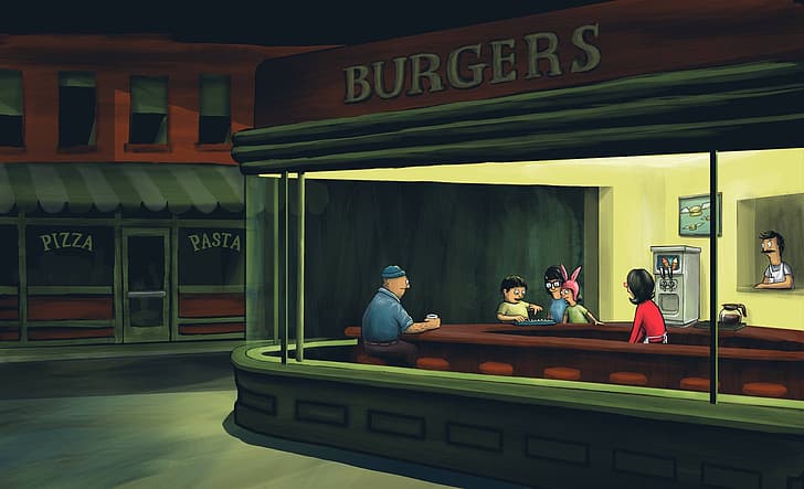 humor, lukisan, Bob's Burgers, burger, restoran, Wallpaper HD