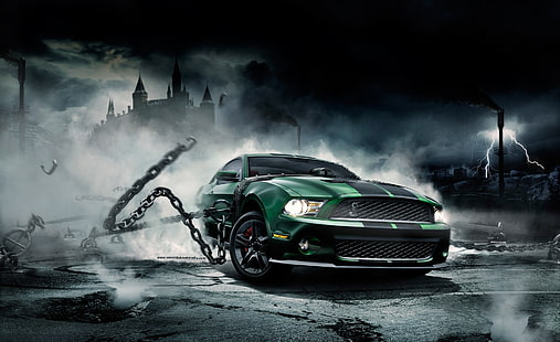 Mustang Shelby, тапет за зелено и черно купе, Автомобили, Ford, Dark, Castle, Lightning, Shelby, mustang, HD тапет HD wallpaper