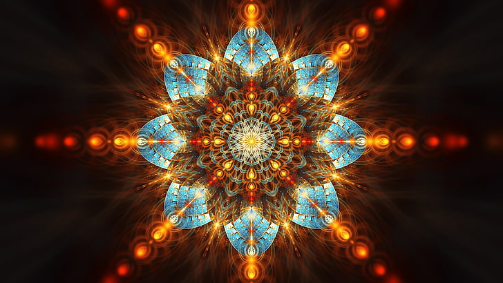 mandala illustration, abstract, fractal, symmetry, digital art, fractal flowers, HD wallpaper