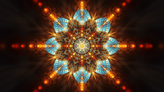 mandala illustration, abstract, fractal, symmetry, digital art, fractal flowers, HD wallpaper HD wallpaper