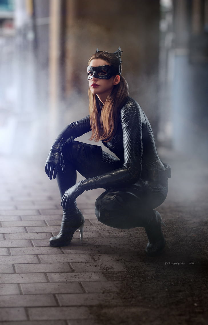 Catwoman, render, The Dark Knight Rises, 3D, catsuit, CGI, Anne Hathaway, Wallpaper HD, wallpaper seluler