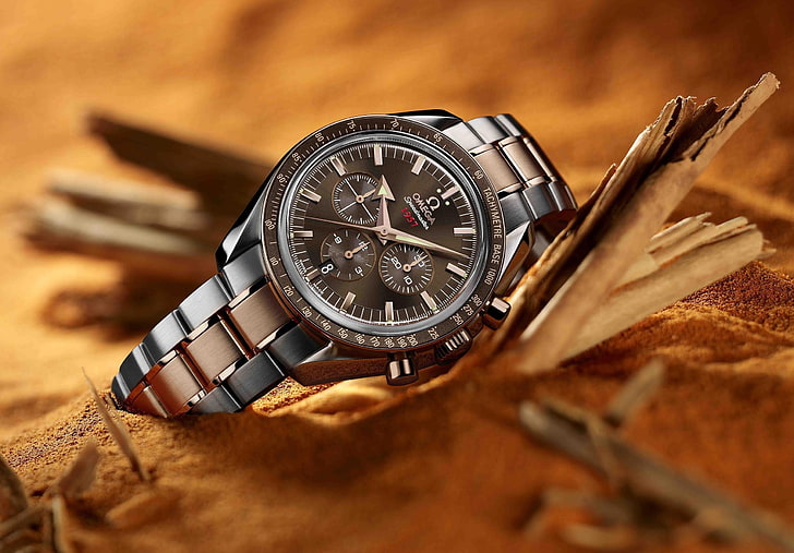 round silver-colored Omega chronograph watch, watch, omega, seamaster, 1957. chronometer, The sand, HD wallpaper