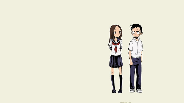 Karakai Jouzu no Takagi-san, Souichirou Yamamoto, Takagi-san, Nishikata, anime, manga, uniforme scolaire, écolière, cheveux longs, romance, Fond d'écran HD