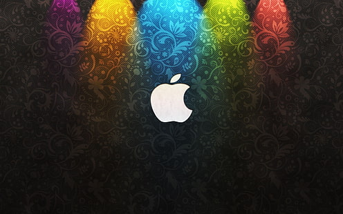 さまざまな色の花の背景を持つAppleロゴ、Apple Inc.、 HDデスクトップの壁紙 HD wallpaper