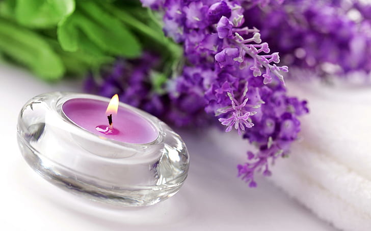 Purple Candle For *Purple-Haze*, moments, lovely, candle, soft, purple, spiritual, romantic, things, beauty, gift, liliac, flowers, HD wallpaper
