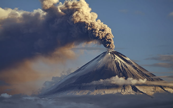 Вулкан, вулкан, изригване, дим, HD тапет
