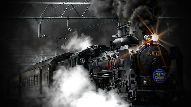 transport, vapeur, véhicule, fumée, train, locomotive, transport ferroviaire, locomotive à vapeur, obscurité, moteur, voie, vieux, transport en commun, Fond d'écran HD