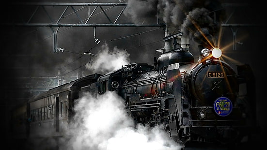 transport, steam, vehicle, smoke, train, locomotive, rail transport, steam locomotive, darkness, engine, track, old, public transport, HD wallpaper HD wallpaper