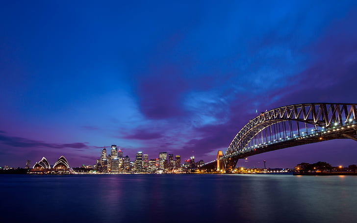 australia, bay, bridge, city, harbour, jackson, night, port, sydney, the, HD wallpaper