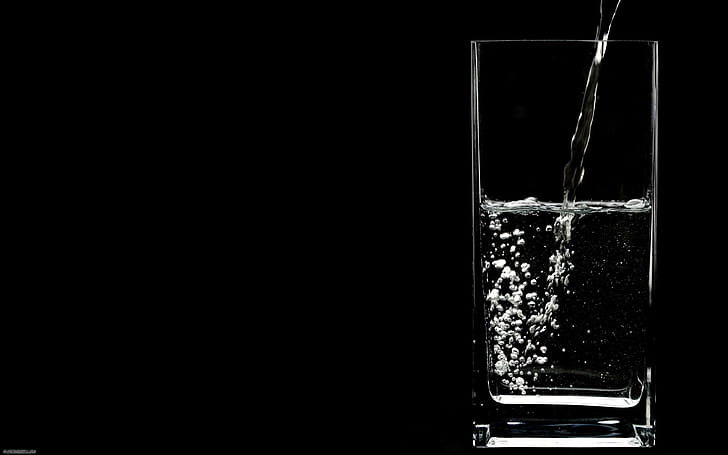 Glass of Water, water, glass, black and white, HD wallpaper