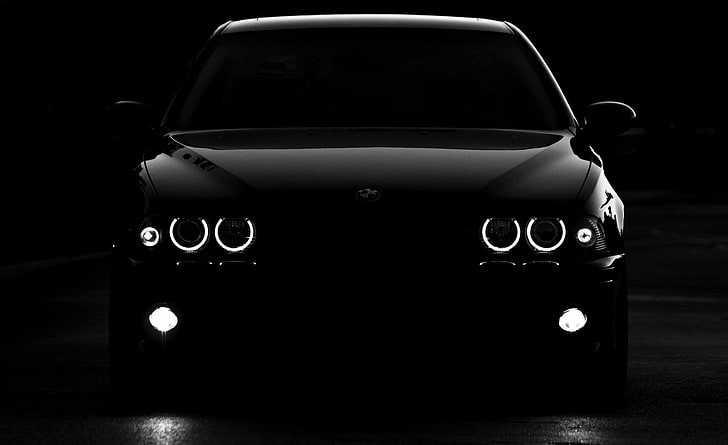 BMW, black car, Cars, BMW, Dark, black and white, Monochrome, HD wallpaper