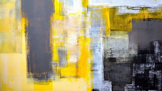 pintura, trazos, amarillo, gris, negro, arte abstracto, arte moderno, ilustración, resumen, Fondo de pantalla HD HD wallpaper