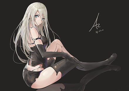 grauhaarige weibliche Anime-Figur-Tapete, Heels, NieR, Nier: Automata, Schenkelstrümpfe, A2 (Nier: Automata), HD-Hintergrundbild HD wallpaper