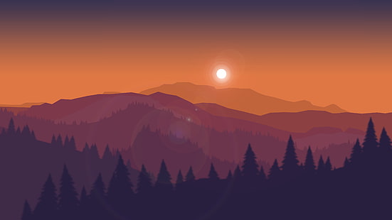 Pegunungan, Siluet, Minimal, Matahari Terbenam, Firewatch, 4K, Wallpaper HD HD wallpaper