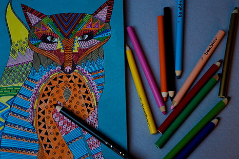 bambino, colors, crayons, fox, fun, hobby, kid, HD wallpaper HD wallpaper