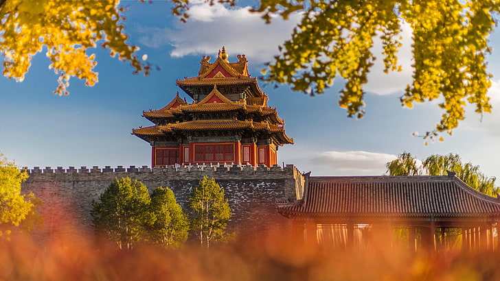 замък, есен, забранен град, Пекин, Китай, Азия, кула, дворец, кула на двореца музей, музей, 5k, 5k uhd, HD тапет