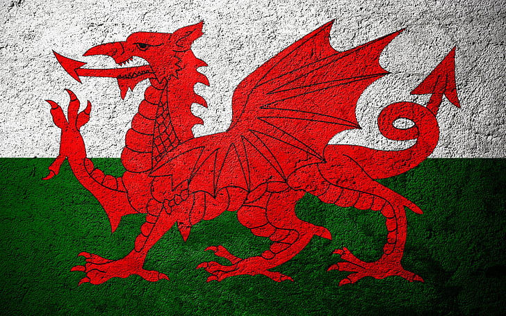 Eropa, Bendera, Wales, Latar Belakang Batu, Bendera Di Atas Batu, Tekstur Beton, Bendera Welsh, Bendera Wales, Bendera Wales, Wallpaper HD