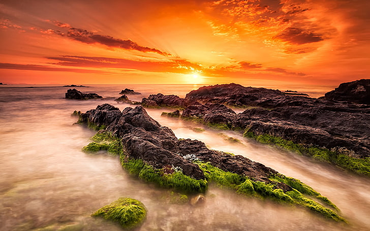 Sea Sunrise Turrican, fotografia przyrodnicza gór podczas złotej godziny, Natura, Ocean, Tapety HD