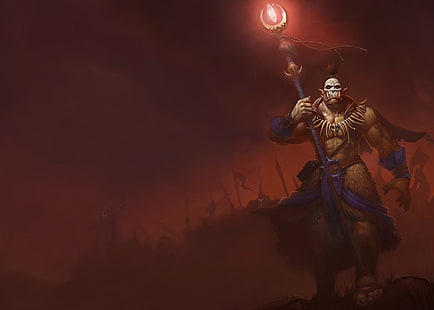 орк, който държи тапет за пръчици, World of Warcraft: Военачалници на Дренор, Уорлок, Нер'зул, HD тапет HD wallpaper