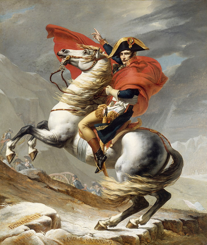 oil painting, artwork, Napoleon Bonaparte, Jacques-Louis David, Bonaparte franchissant le Grand-Saint-Bernard, HD wallpaper