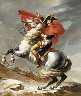 pintura al óleo, obras de arte, Napoleón Bonaparte, Jacques-Louis David, Bonaparte franchissant le Grand-Saint-Bernard, Fondo de pantalla HD HD wallpaper