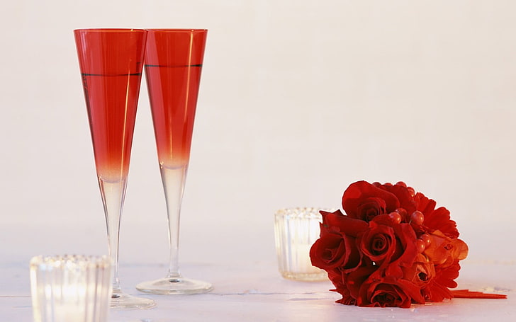 bouquet di rose rosse, bevande, bianco, rosso, vetro, rosa, arte digitale, mazzi di fiori, fiori rossi, bicchiere, Sfondo HD