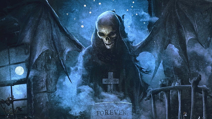 Ilustrasi kematian, Avenged Sevenfold, Deathbat, Metalcore, heavy metal, hard rock, cover art, sampul album, maskot, band maskot, Wallpaper HD