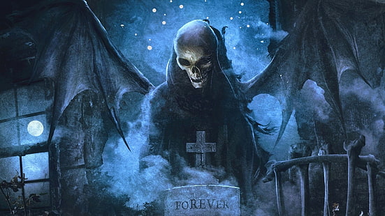 Ilustracja śmierci, Avenged Sevenfold, Deathbat, Metalcore, heavy metal, hard rock, okładka, okładki albumów, maskotka, maskotka zespołu, Tapety HD HD wallpaper