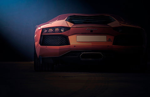 оранжевый концепт суперкара, Lamborghini, Lamborghini Aventador, Lamborghini Aventador LP700-4, автомобиль, оранжевый, вид сзади, HD обои HD wallpaper
