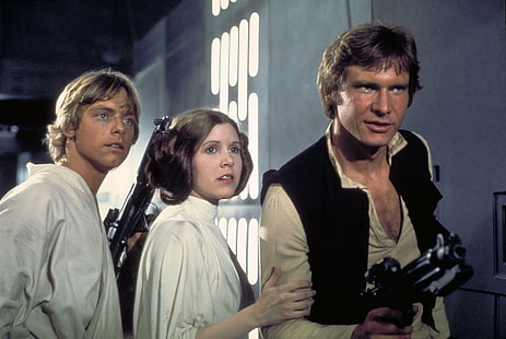 Papel de parede de Guerra nas Estrelas, Guerra nas Estrelas, Star Wars Episódio IV: Uma Nova Esperança, Han Solo, Luke Skywalker, Princesa Leia, HD papel de parede HD wallpaper