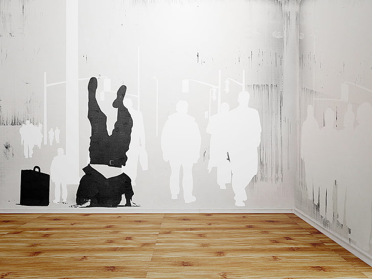 흰색 페인트 벽, 사람, 벽, 거리, 낙서, 바닥, 스텐실, vhm_alex, 완전히 사라지는 방법, 사례, HD 배경 화면