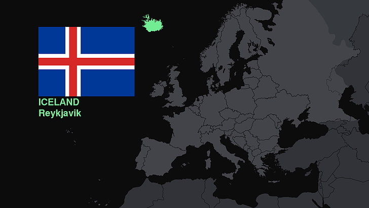 علم، أيسلندا، أوروبا، الخريطة، خلفية HD