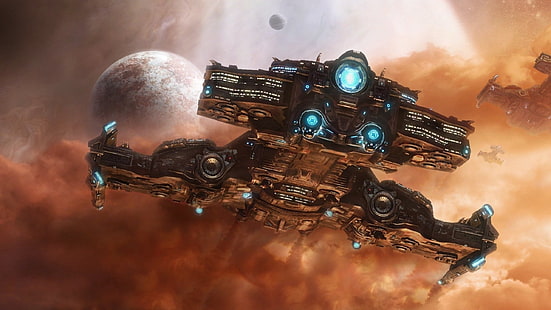 videogames espaço sideral starcraft nebulosas naves espaciais battlecruiser veículos 2560x1440 Aircraft Space HD Art, Videogames, espaço sideral, HD papel de parede HD wallpaper