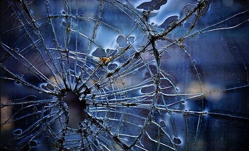 dunkles, blaues, zerbrochenes Glas, Makro, städtischer Verfall, HD-Hintergrundbild HD wallpaper