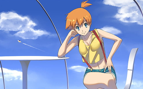 Mädchen mit gelbem Tank-Top und grünem kurzen Anime-Charakter, Misty, Anime, Pokemon First Generation, HD-Hintergrundbild HD wallpaper