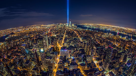 aerial view photography of buildings, twin towers, twin towers, Twin Towers, Tribute in Light, photography, buildings, new york  new york, new york city, cityscape, icon, world  one, one world trade center, wtc, one, dom tower, nyc  new york, flatiron building, fisheye, night, nightscape, scene, aerial, canon 5d mark iii, hdr, 32-bit, skyscraper, urban Skyline, architecture, downtown District, aerial View, city, urban Scene, famous Place, tower, business, building Exterior, HD wallpaper HD wallpaper