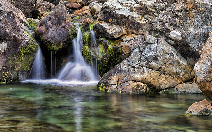 Felsen entsteint Wasserfall Moos HD, Wasserfälle, Natur, Felsen, Steine, Wasserfall, Moos, HD-Hintergrundbild