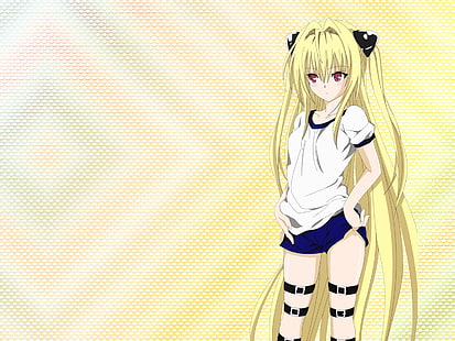 Anime, To Love-Ru: Dunkelheit, Blond, Erröten, Mädchen, Goldene Dunkelheit, Langes Haar, Rote Augen, Hemd, Shorts, To Love-Ru, HD-Hintergrundbild HD wallpaper