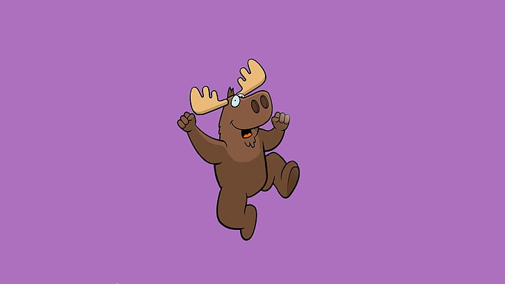 brown moose animated illustration, deer, drawing, art, colorful, cartoon, background, jump, HD wallpaper