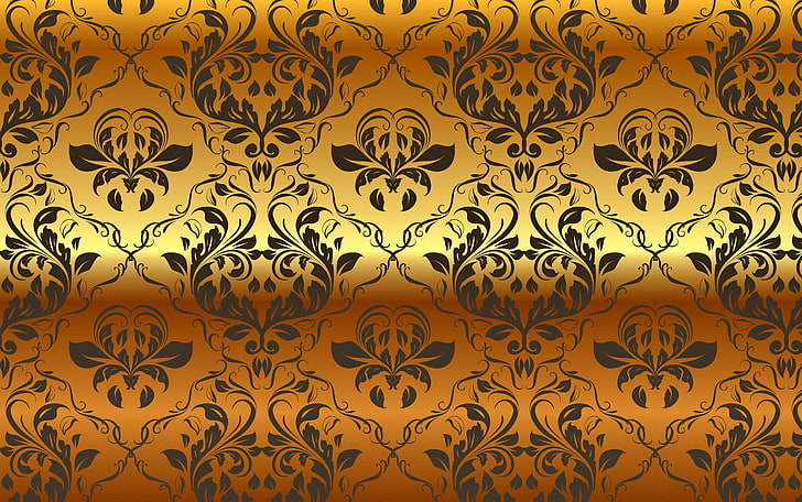 yellow and gray floral wallpaper, background, gold, pattern, vector, golden, ornament, vintage, gradient, HD wallpaper