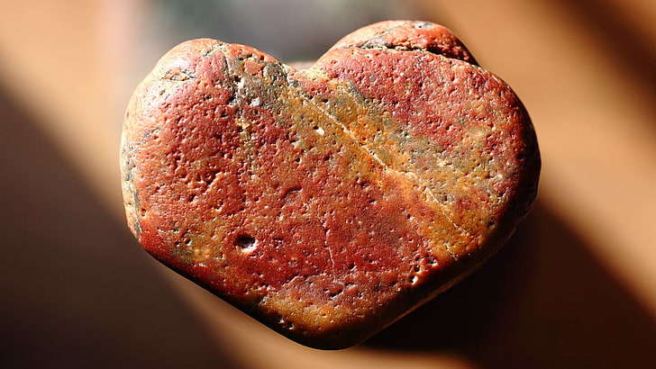 red and brown stone ornament, stone, heart, shape, HD wallpaper