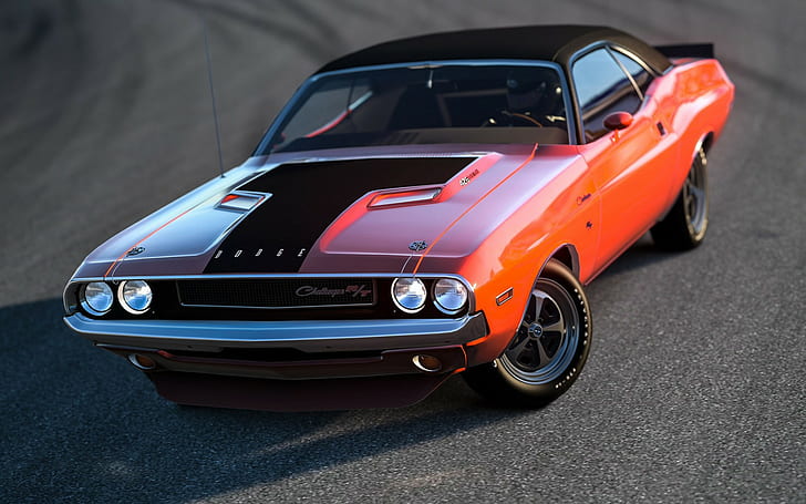 Dodge, Challenger, Muscle car, Dodge, challenger, Muscle Car, front, rendering, background, HD wallpaper