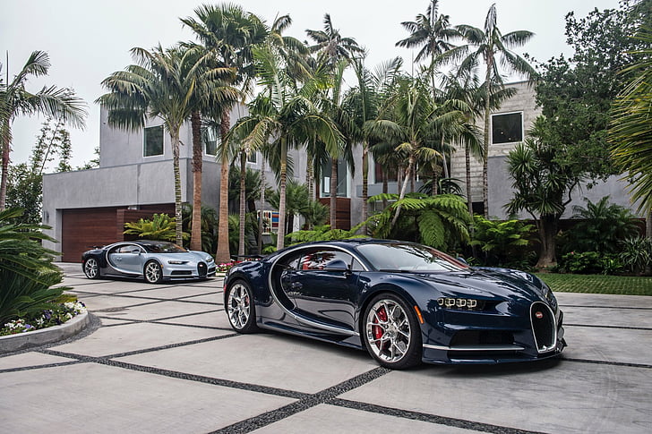 Bugatti, Bugatti Chiron, niebieski samochód, samochód, samochód sportowy, supersamochód, pojazd, Tapety HD