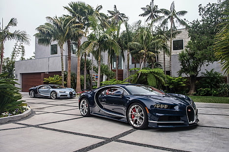 Bugatti, Bugatti Chiron, รถสีน้ำเงิน, รถยนต์, รถสปอร์ต, Supercar, ยานพาหนะ, วอลล์เปเปอร์ HD HD wallpaper