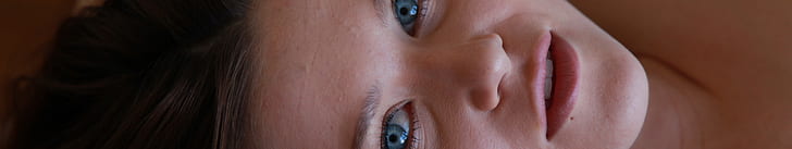 mulheres, tela tripla, rosto, olhos azuis, HD papel de parede