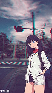 anime girls, Takarada Rikka, SSSS.GRIDMAN, anime, urbain, cheveux noirs, Fond d'écran HD HD wallpaper