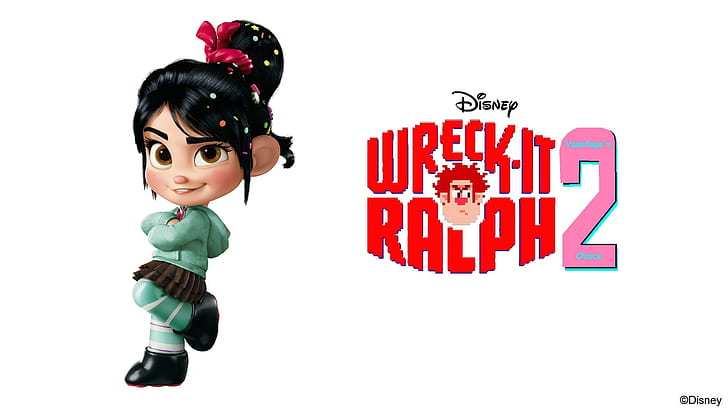 kartun, latar belakang putih, karakter, Walt Disney, Ralph, Vanellope, Wreck-It Ralph 2, Wallpaper HD